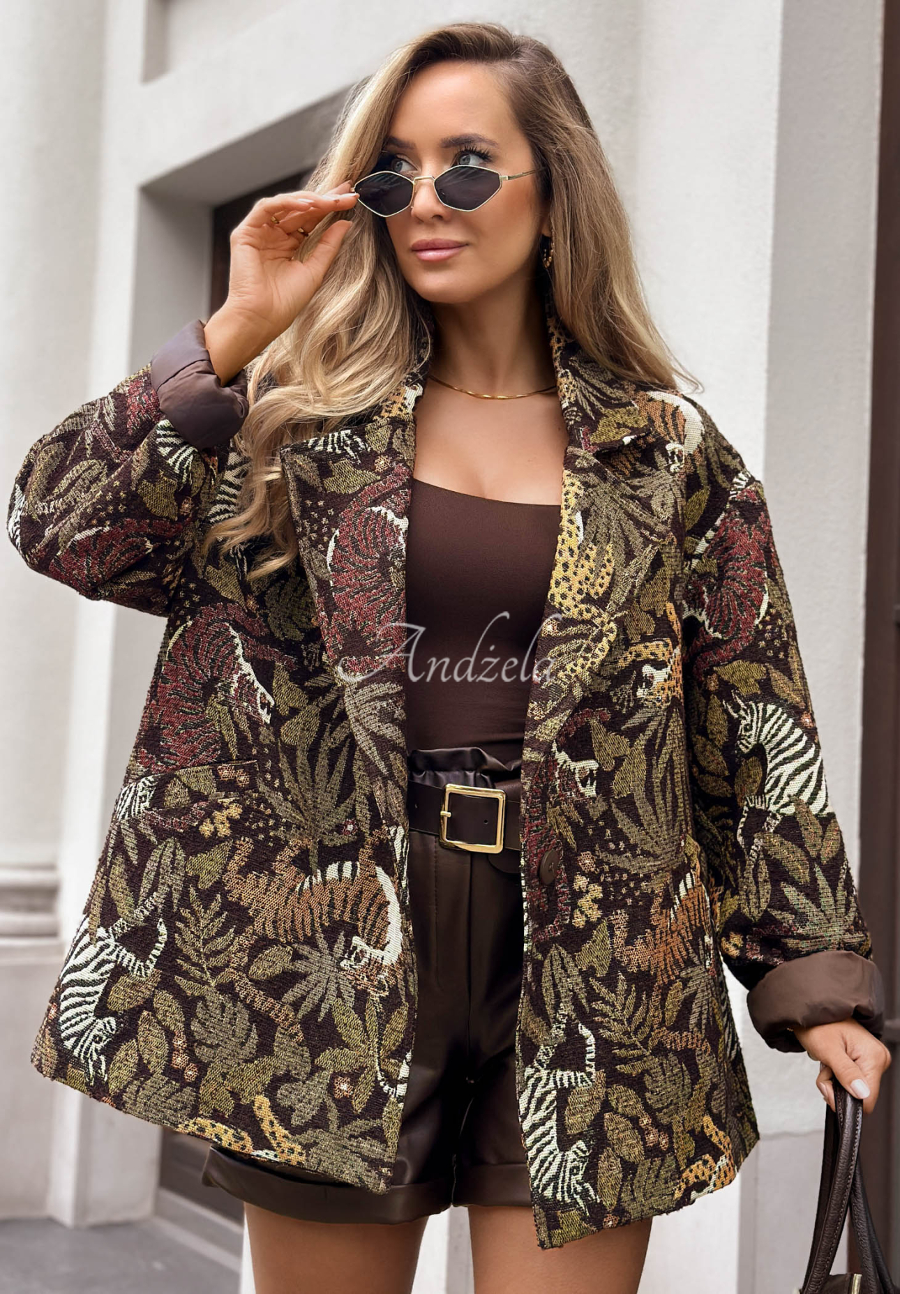Oversize Jacquard-Blazer mit Mustern Milan Muse Khaki
