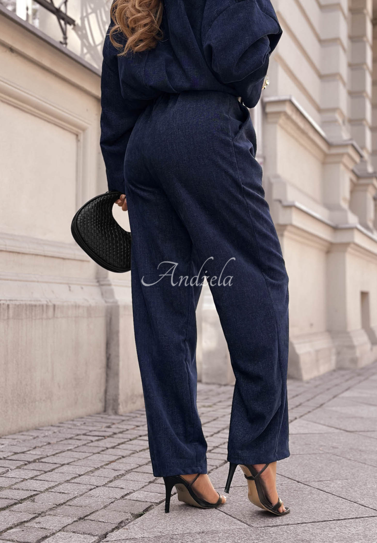Wide Leg Hose mit Gürtel Grey Skies Dunkelblau
