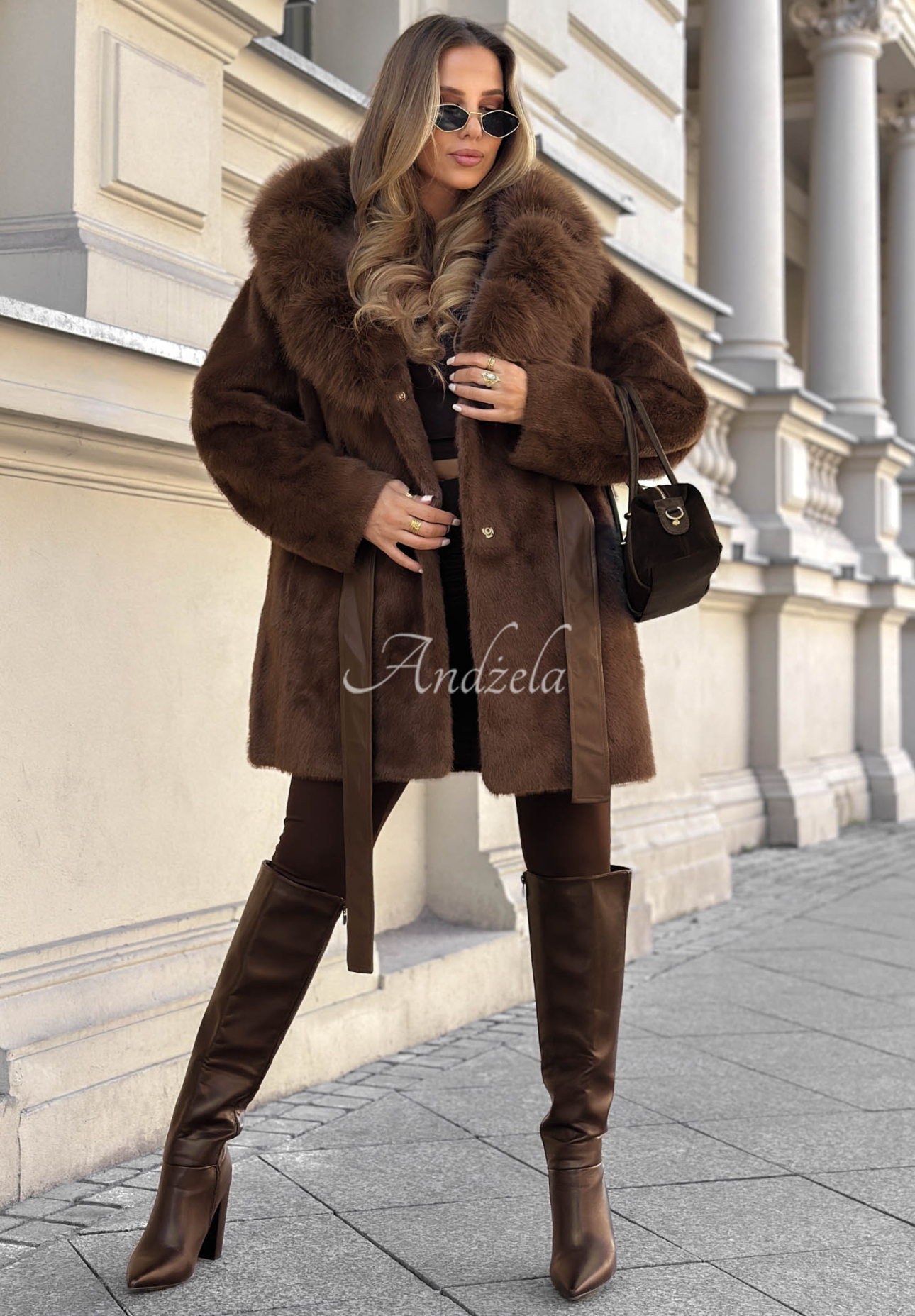 Alpaka-Mantel mit Fellimitat Autumn Walk Schokoladenbraun