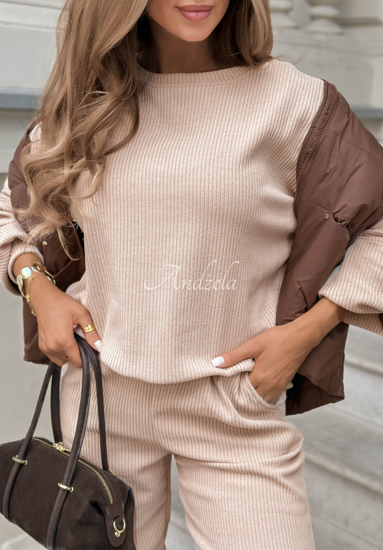 Jogginganzug aus Cord Sweatshirt und Hose aus Baumwolle Living Soft Beige