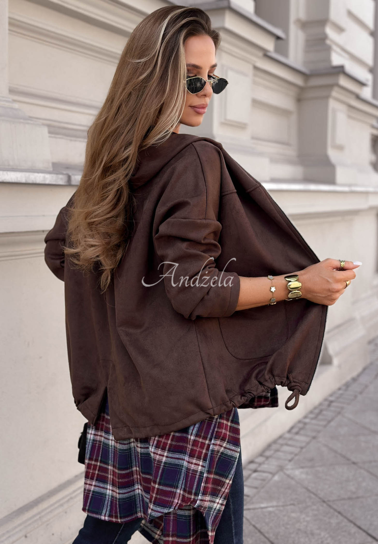 Wildlederjacke mit Taschen Honey Latte Schokoladenbraun
