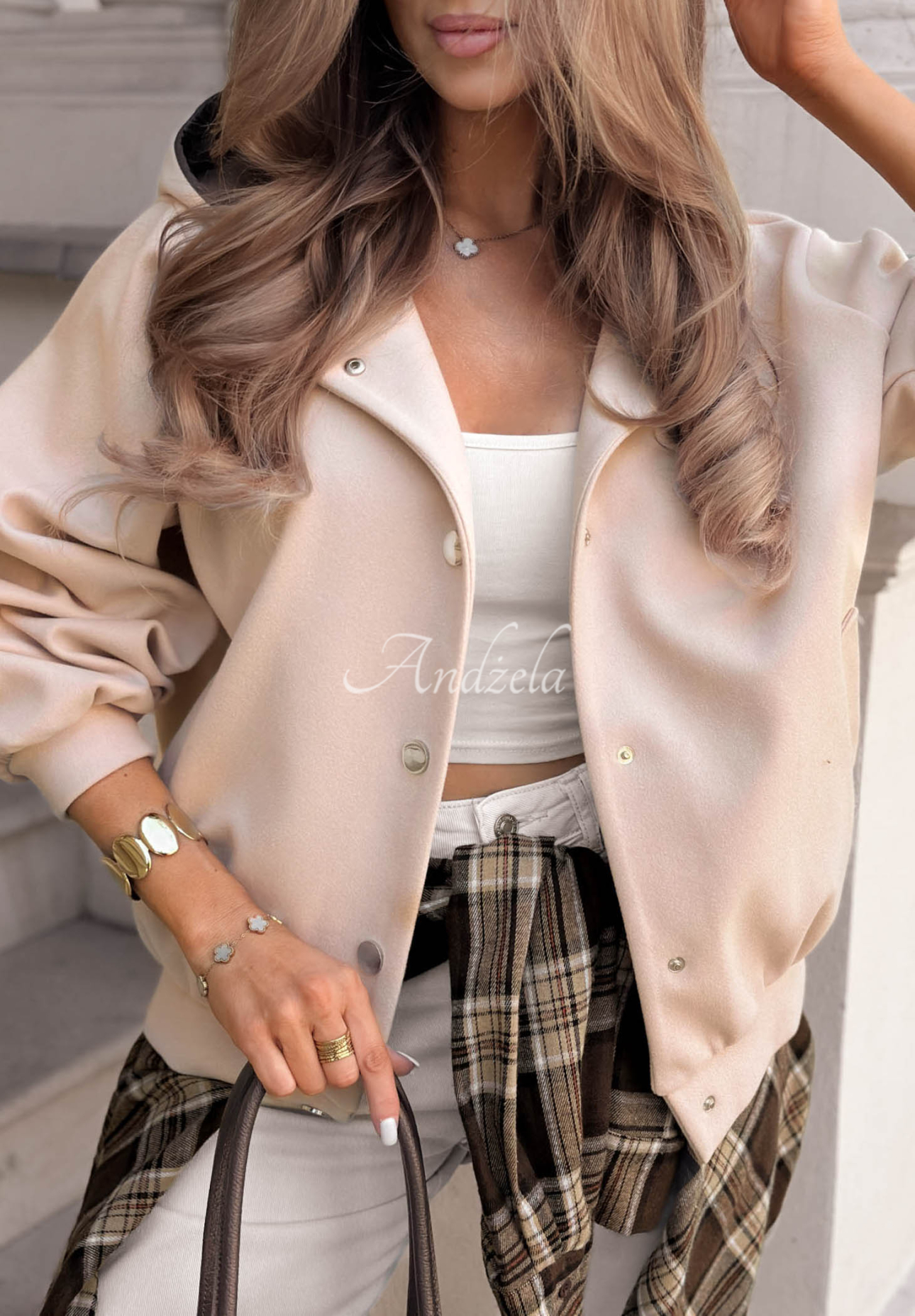 Bomberjacke mit Wolle und Kapuze City Comfort Beige