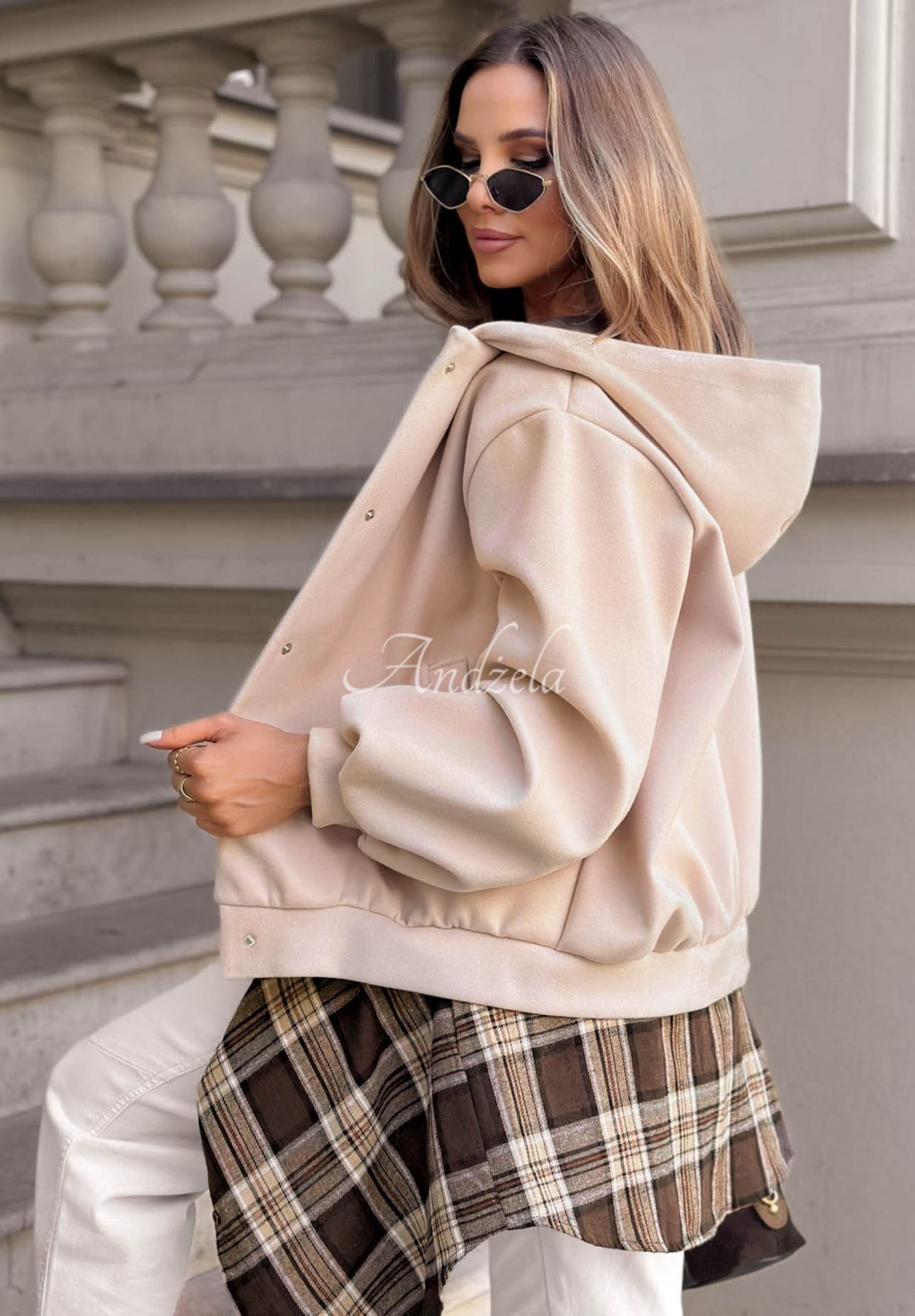 Bomberjacke mit Wolle und Kapuze City Comfort Beige