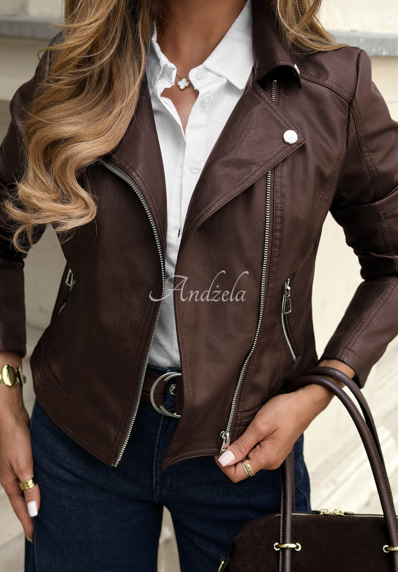 Leder-Bikerjacke Endless Sky Schokoladenbraun