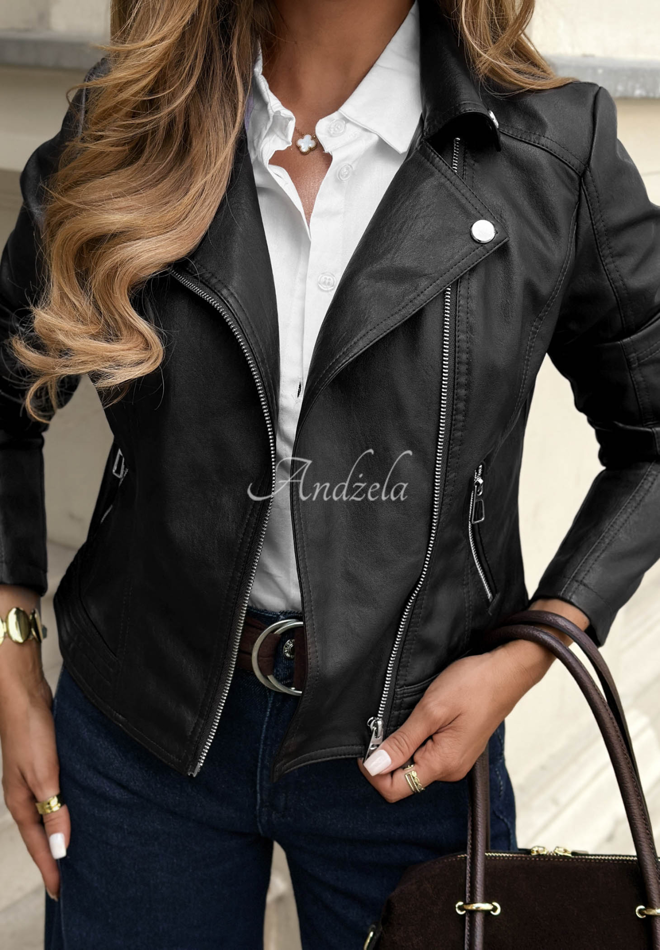 Leder-Bikerjacke Endless Sky Schwarz