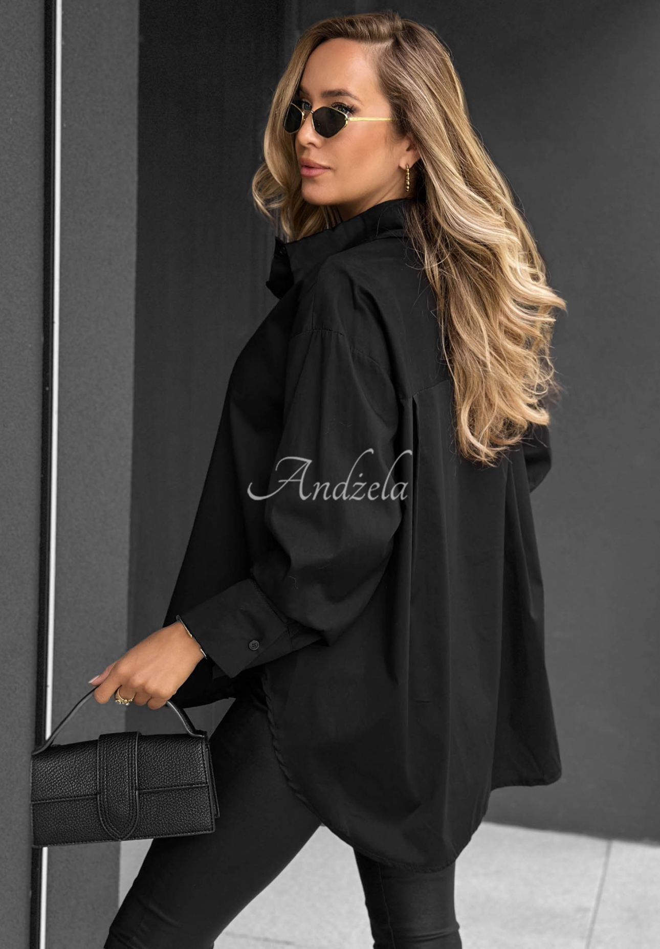 Elegantes, übergroßes Baumwollhemd mit Kragen Prestige Harbor Schwarz