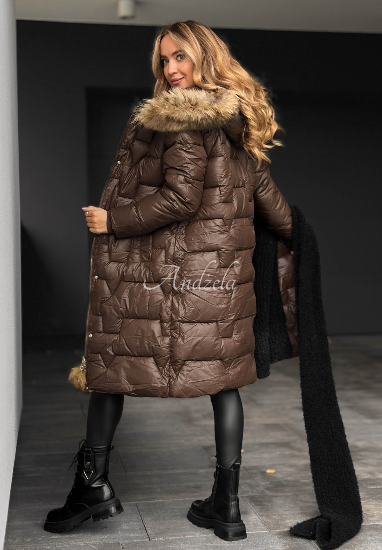 Steppjacke mit Fell Frostbite Schokoladenbraun