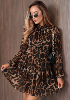 Kleid mini z falbankami w panterkę Panther Caffe Camel