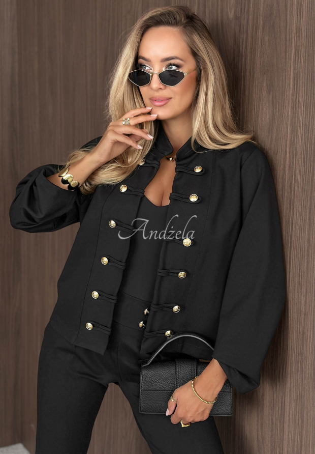 Kurze Viskose-Jacke im Napoleon-Stil mit Knopfverschluss Hello There Schwarz