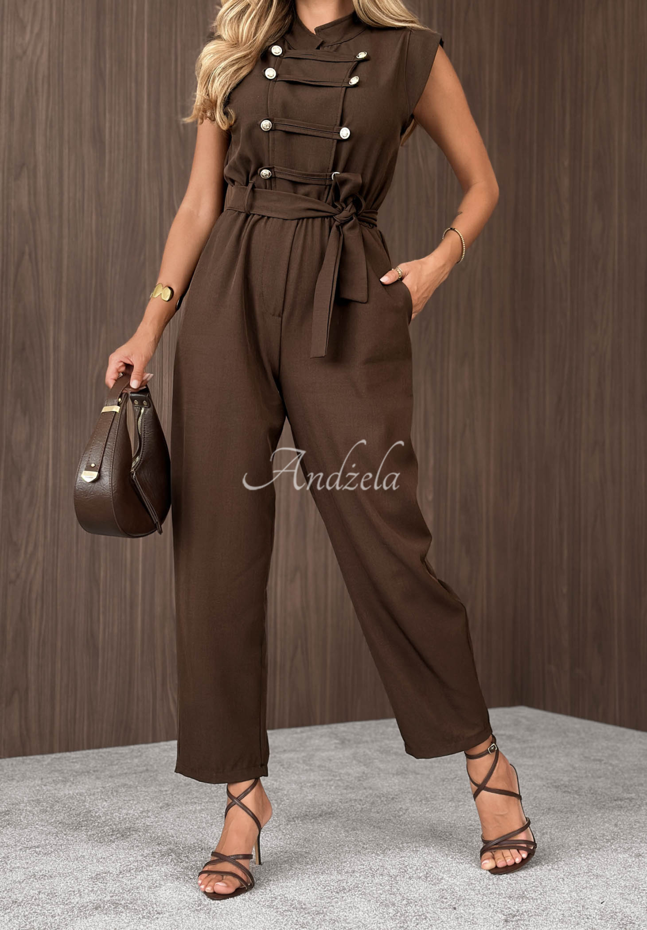 Langer Overall mit Gürtel Cinnamon Glow Schokoladenbraun