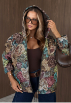 Żakardowa Jacke z kapturem w kwiaty Golden Trees Schokoladenbraun