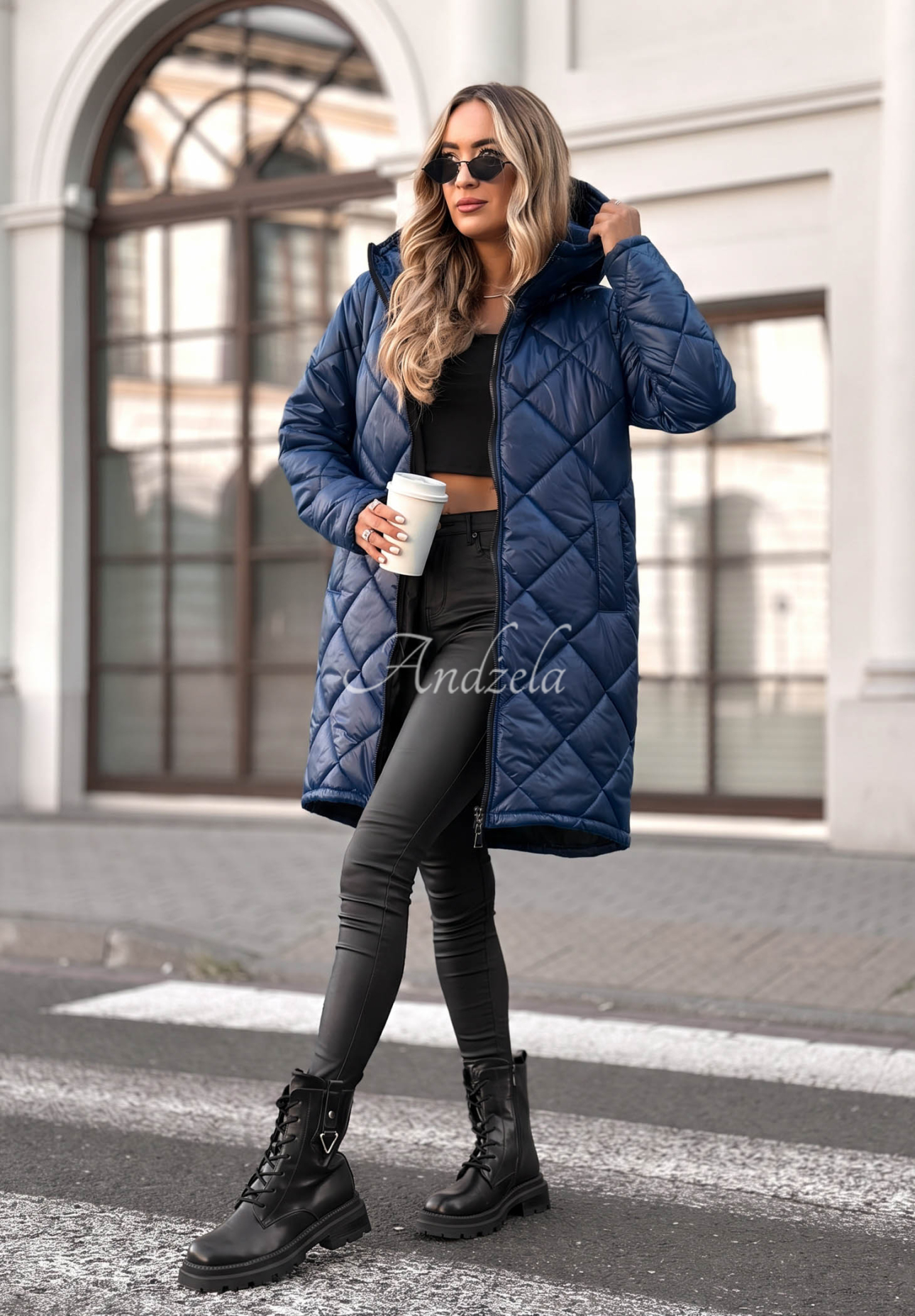 Lange Steppjacke Trust Your Intuition Dunkelblau