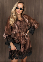 Kleid w panterkę z koronkowymi wstawkami Amber Leopard brązowo-Schwarz
