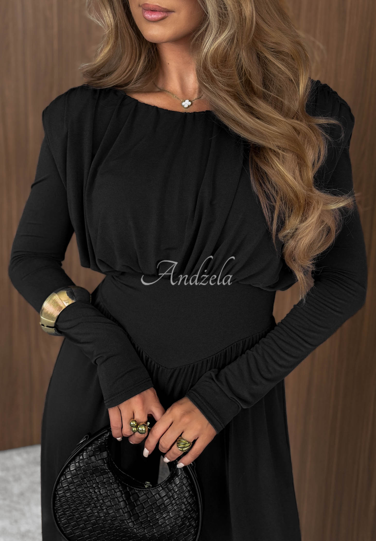 Langer Overall mit Rüschen Midnight Latte Schwarz