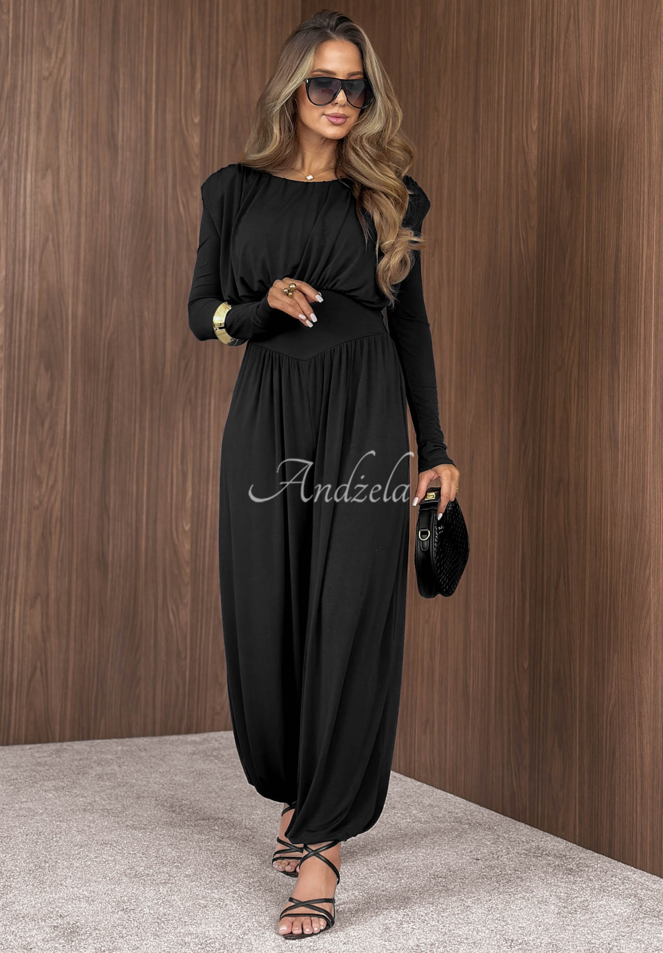 Langer Overall mit Rüschen Midnight Latte Schwarz