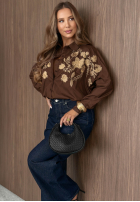 Hemd z haftowanymi kwiatami Gentle Beauty Dunkelblau
