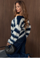 Krótki Cardigan z zapięciem w paski Just Fluff biało-Schokoladenbraun