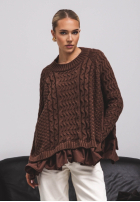 Ozdobnie pleciony Pullover z falbankami Cocomore Timeless Beauty Schokoladenbraun