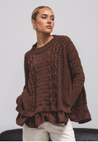 Ozdobnie pleciony Pullover z falbankami Cocomore Timeless Beauty Schokoladenbraun