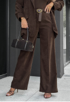 zamszowe Hose wide leg z paskiem Strong Presence Schokoladenbraun