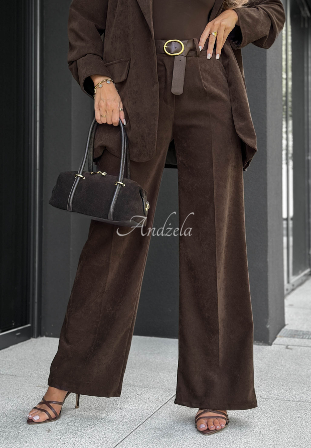 Wide Leg Hose mit G&uuml;rtel Strong Presence Schokoladenbraun