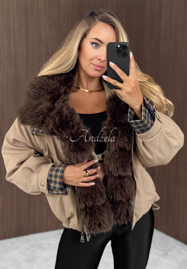 Kurze Jacke mit Kunstfell Amber Charm Beige