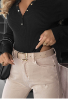 Prążkowane body longsleeve z rozpinanym dekoltem Chic Essence Schokoladenbraun