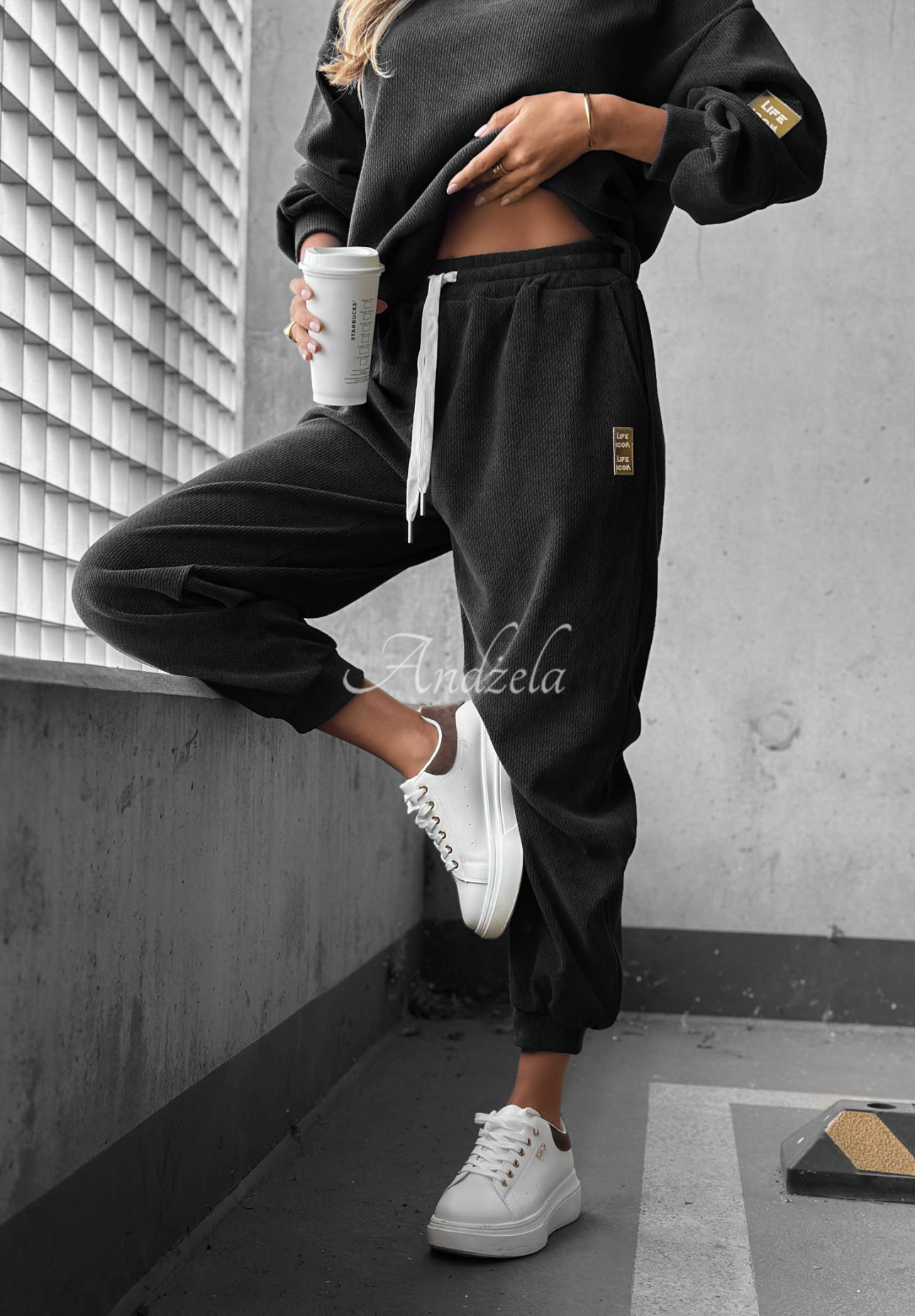 Cord-Trainingsanzug aus Viskose Easy Vibe Schwarz