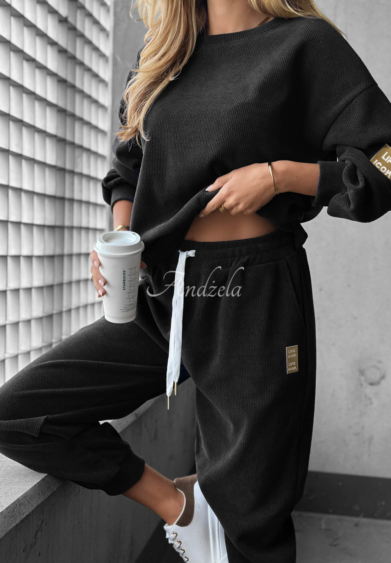 Cord-Trainingsanzug aus Viskose Easy Vibe Schwarz