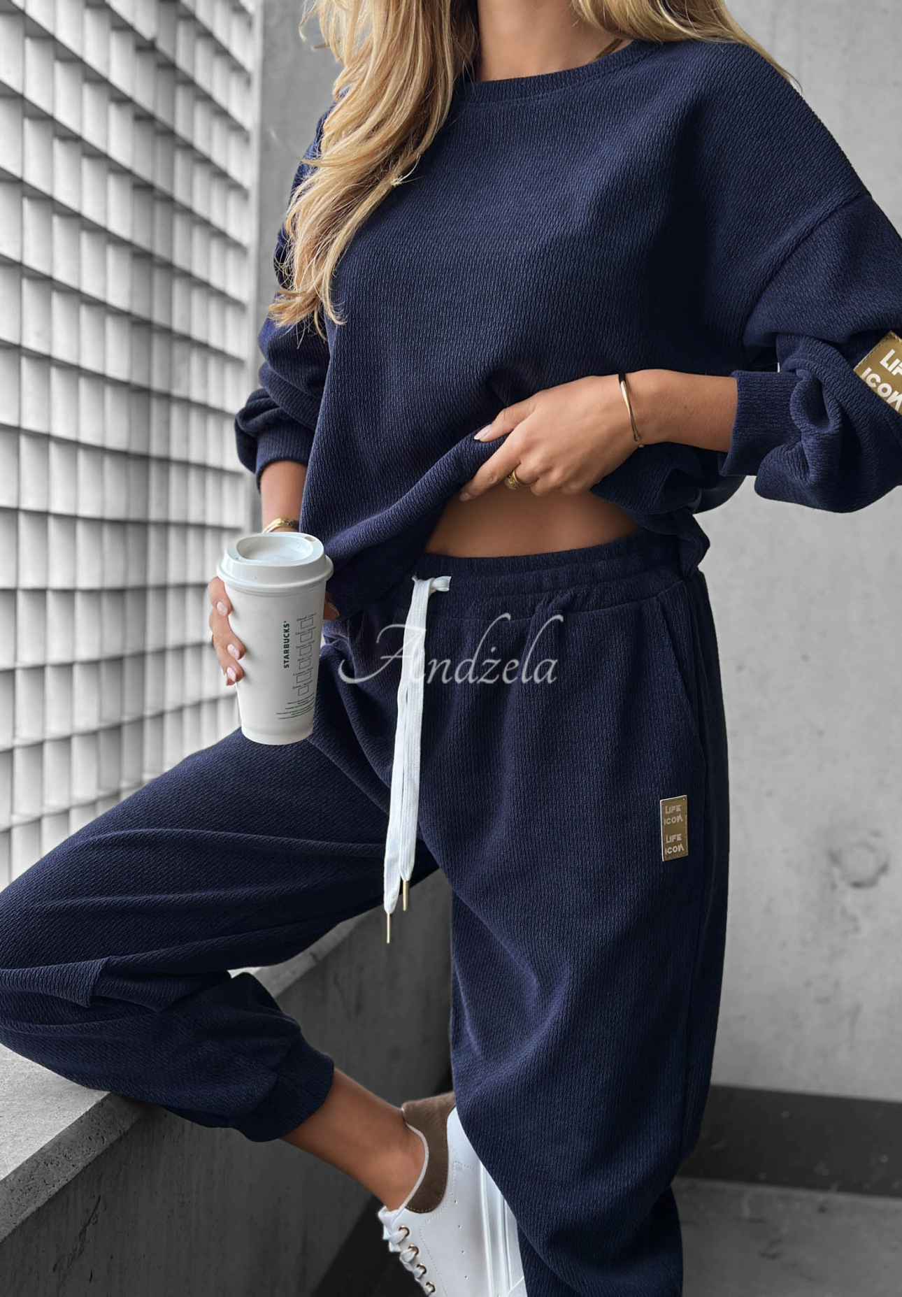 Cord-Trainingsanzug aus Viskose Easy Vibe Dunkelblau