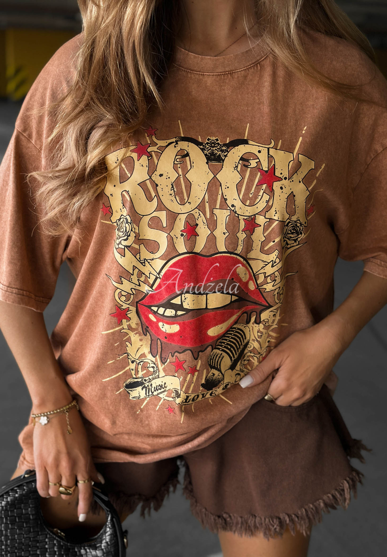 Oversize-T-Shirt aus Baumwolle mit Aufdruck Rock Soul Camel