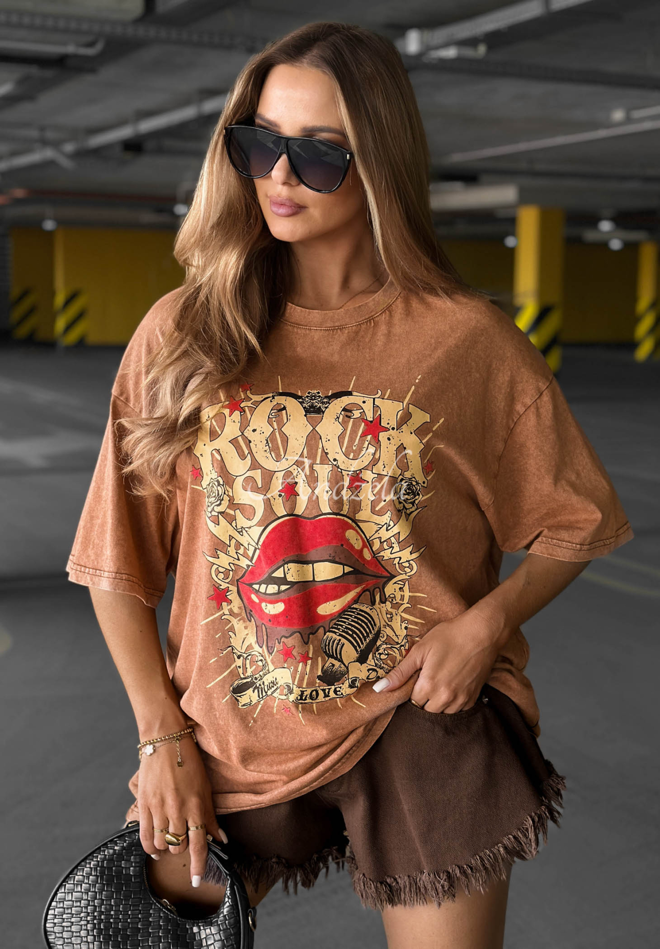 Oversize-T-Shirt aus Baumwolle mit Aufdruck Rock Soul Camel