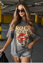 T-Shirt oversize z nadrukiem Rock Soul Camel