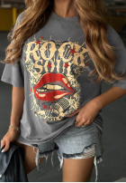 T-Shirt oversize z nadrukiem Rock Soul Camel