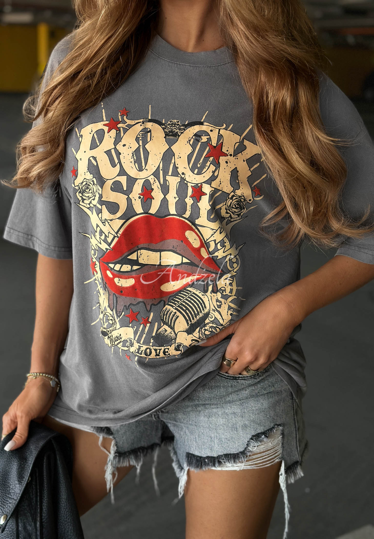 Oversize-T-Shirt aus Baumwolle mit Aufdruck Rock Soul Grau