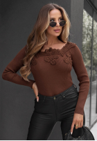 Bluse off shoulder z haftami Pure Grace Schokoladenbraun