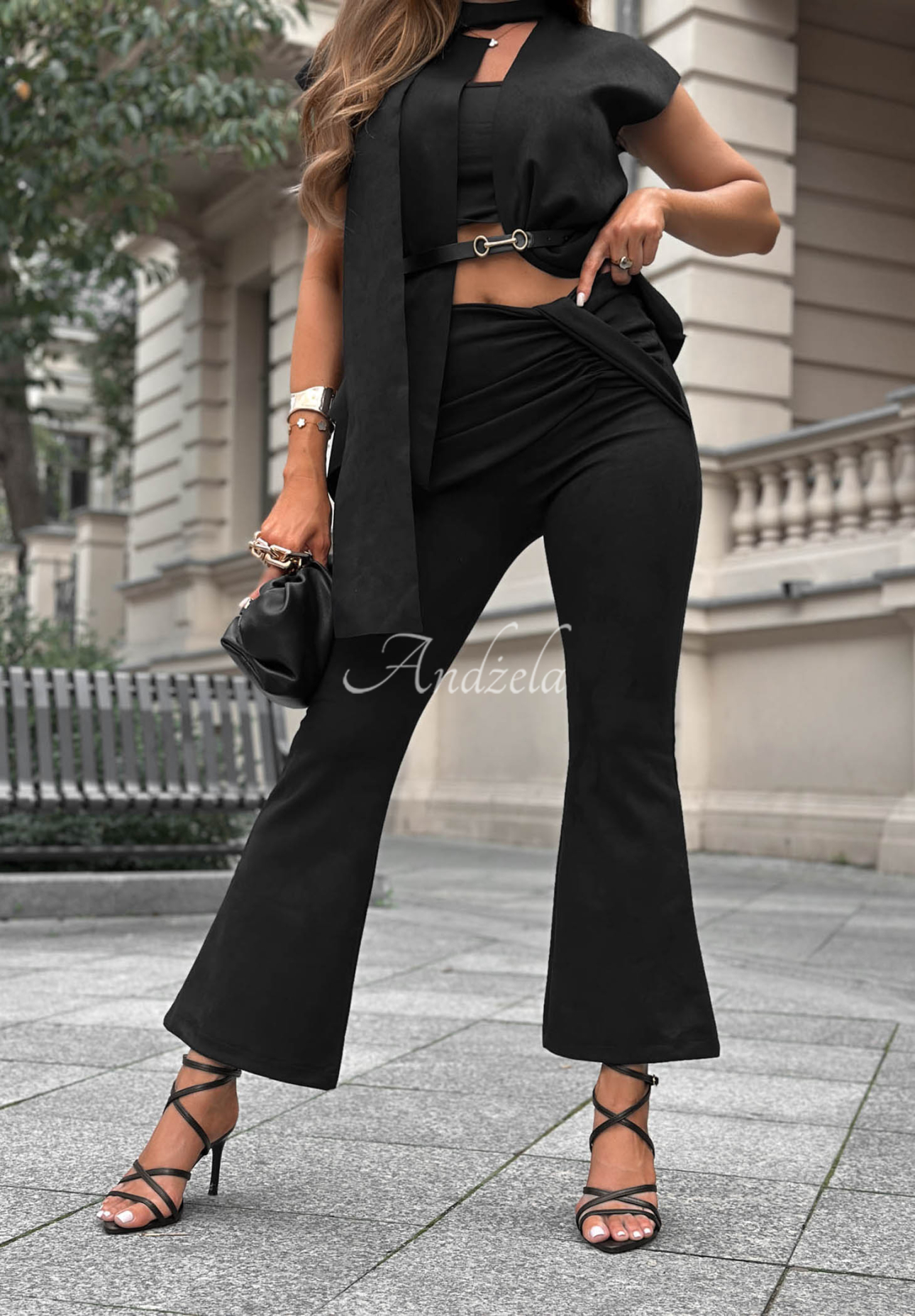 Elegantes Set aus Wildlederimitat Weste und Hose Autumn Atelier Schwarz