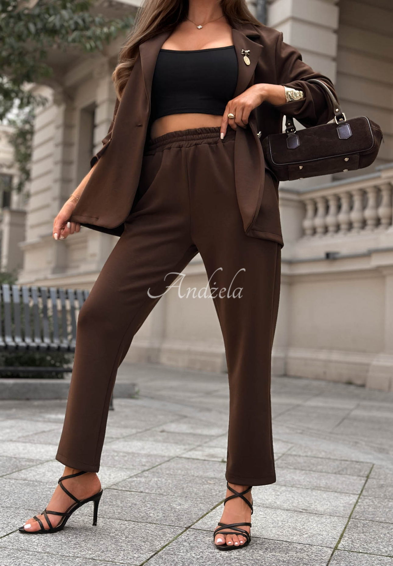Damenanzug aus Viskose Blazer und Hose Quiet Moment Schokoladenbraun