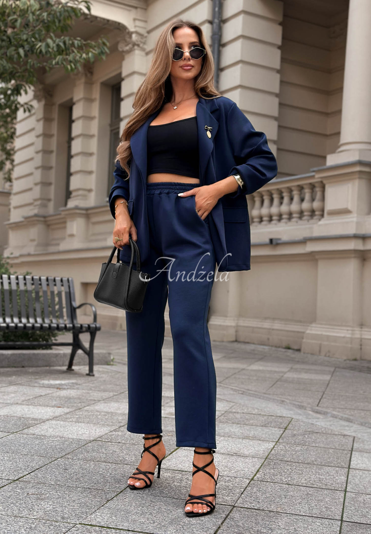 Damenanzug aus Viskose Blazer und Hose Quiet Moment Dunkelblau