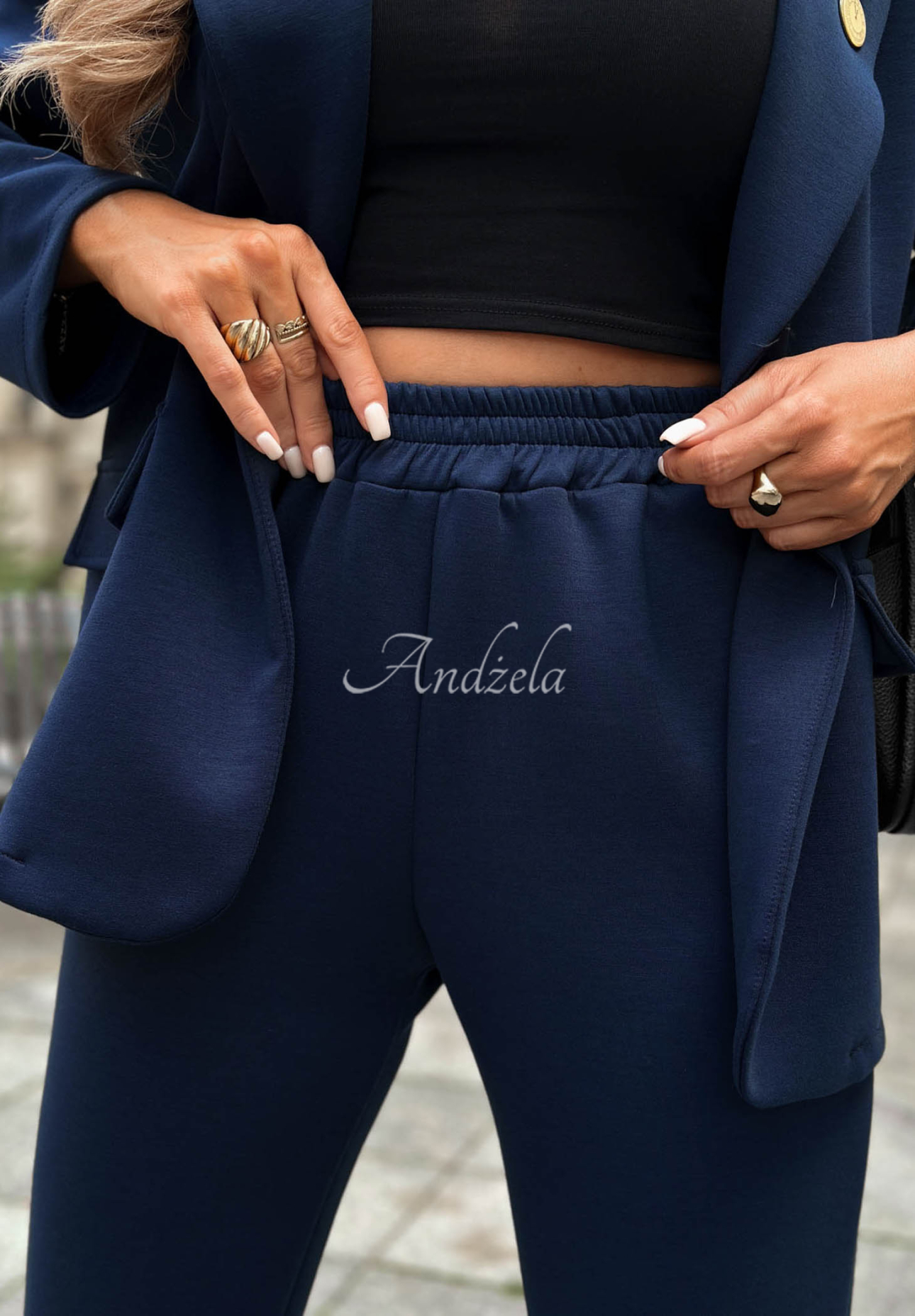 Damenanzug aus Viskose Blazer und Hose Quiet Moment Dunkelblau