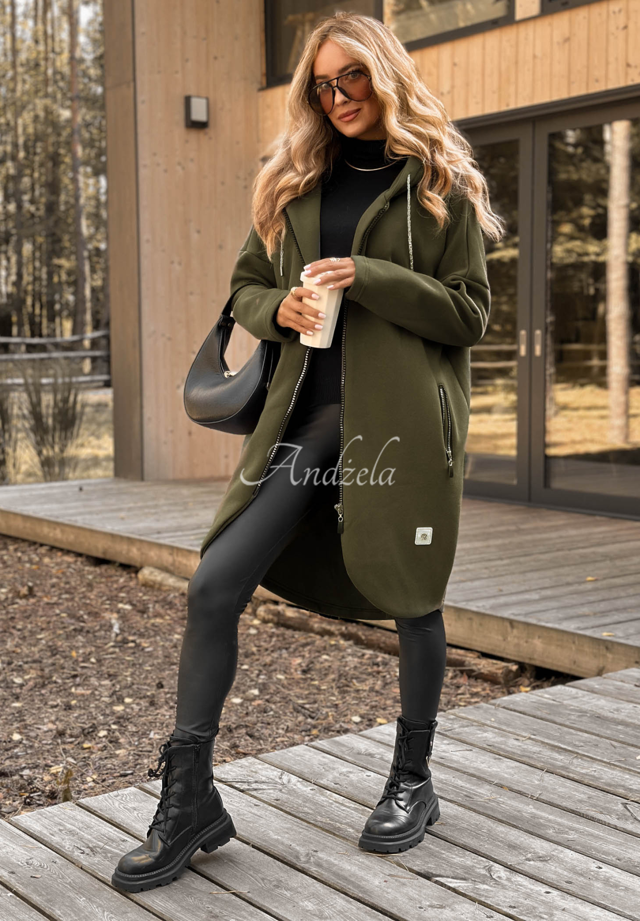Langes Sweatshirt mit Kapuze Peaceful Mind Khaki