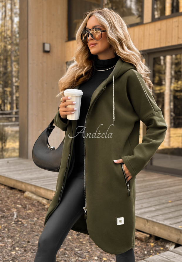 Langes Sweatshirt mit Kapuze Peaceful Mind Khaki