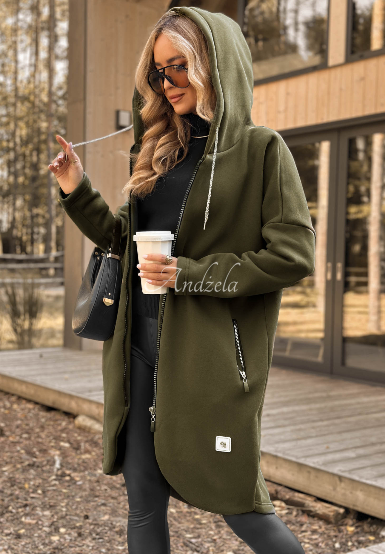 Langes Sweatshirt mit Kapuze Peaceful Mind Khaki