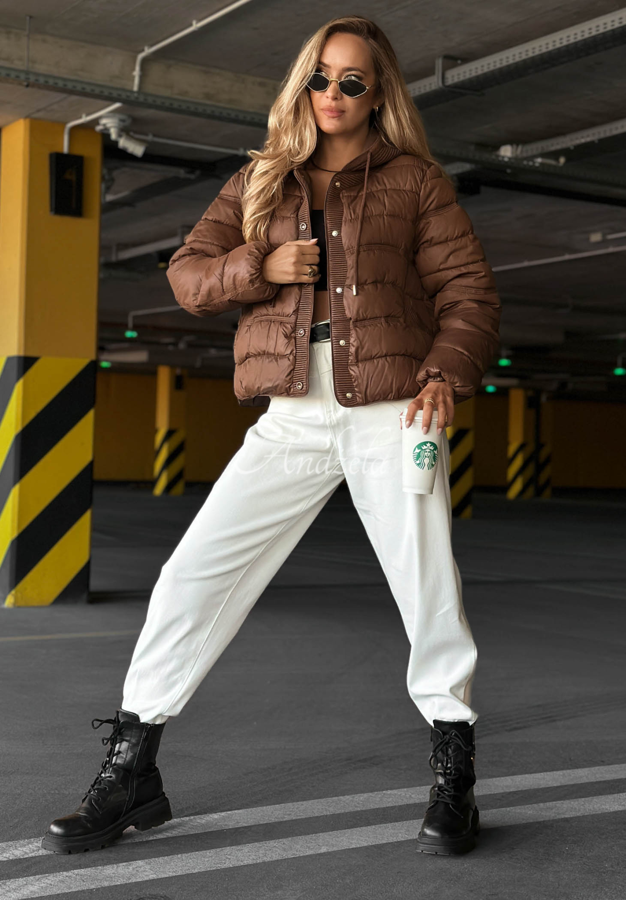 Gesteppte Jacke mit Strick-Einsätzen Secret Note Schokoladenbraun