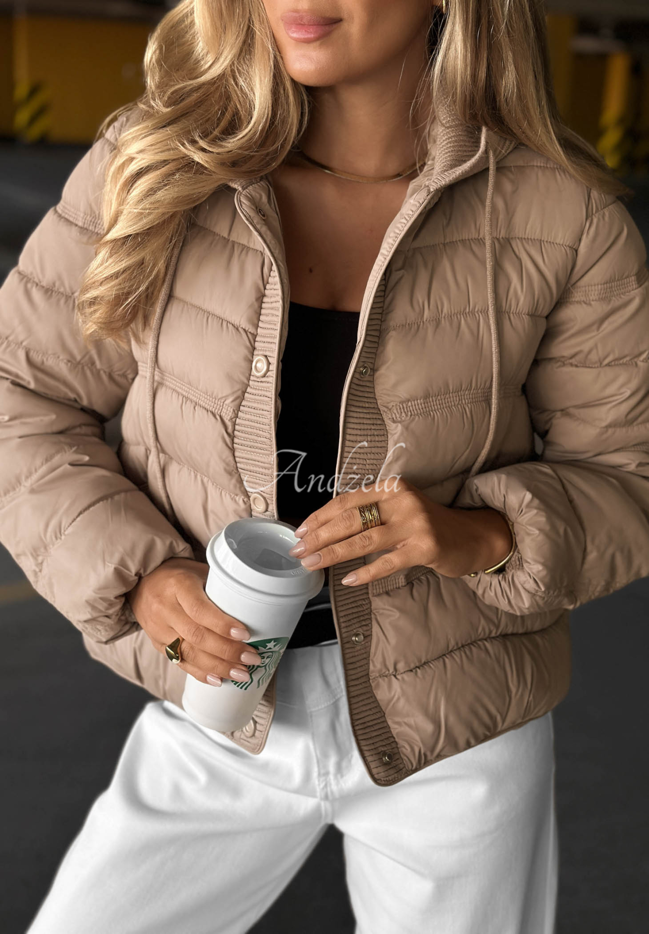 Gesteppte Jacke mit Strick-Einsätzen Secret Note Beige