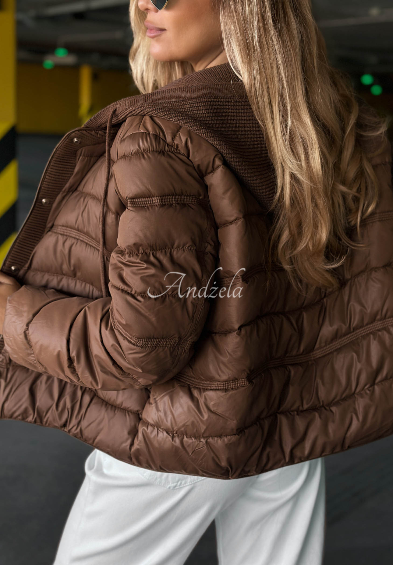 Gesteppte Jacke mit Strick-Einsätzen Secret Note Schokoladenbraun