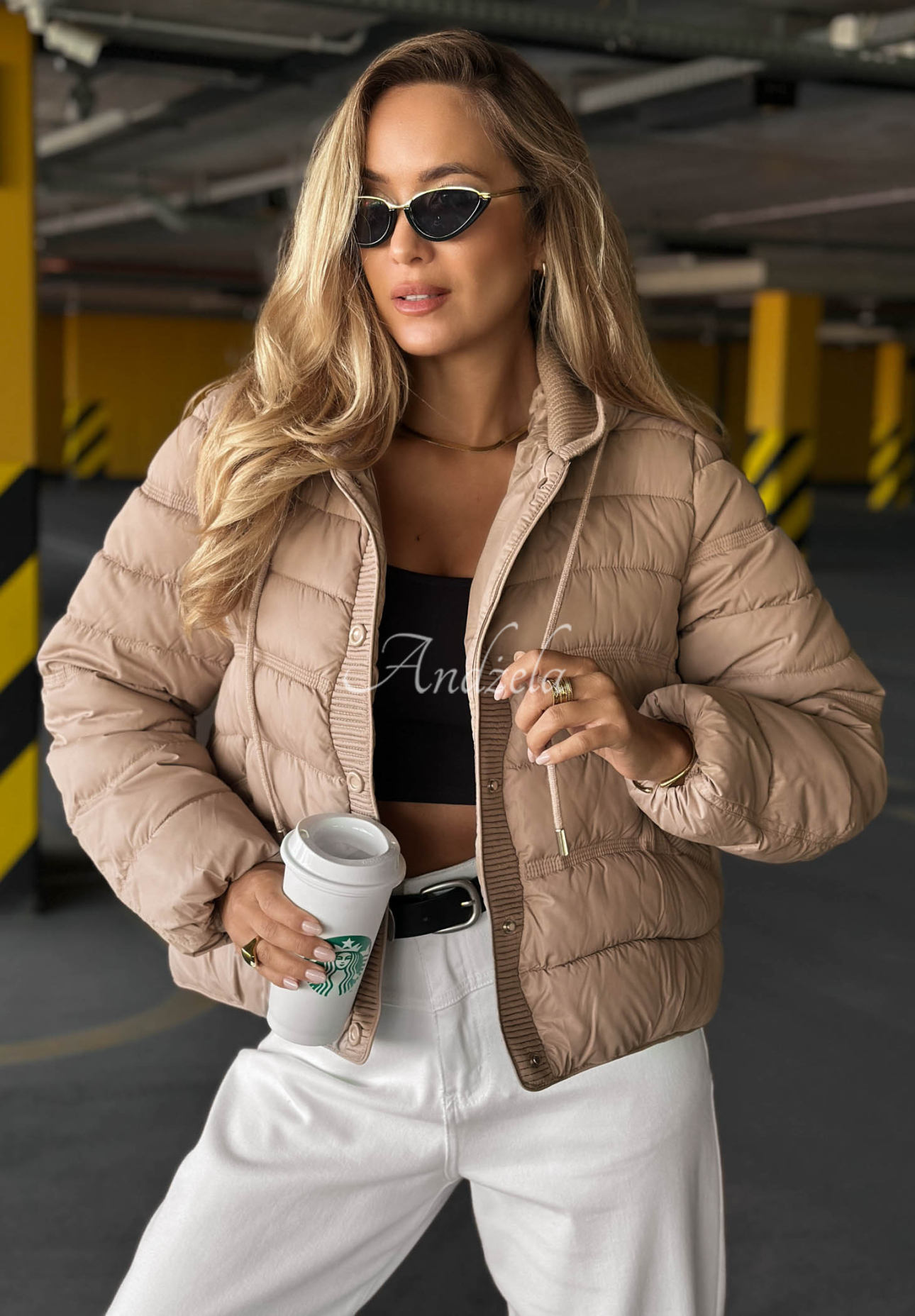 Gesteppte Jacke mit Strick-Einsätzen Secret Note Beige