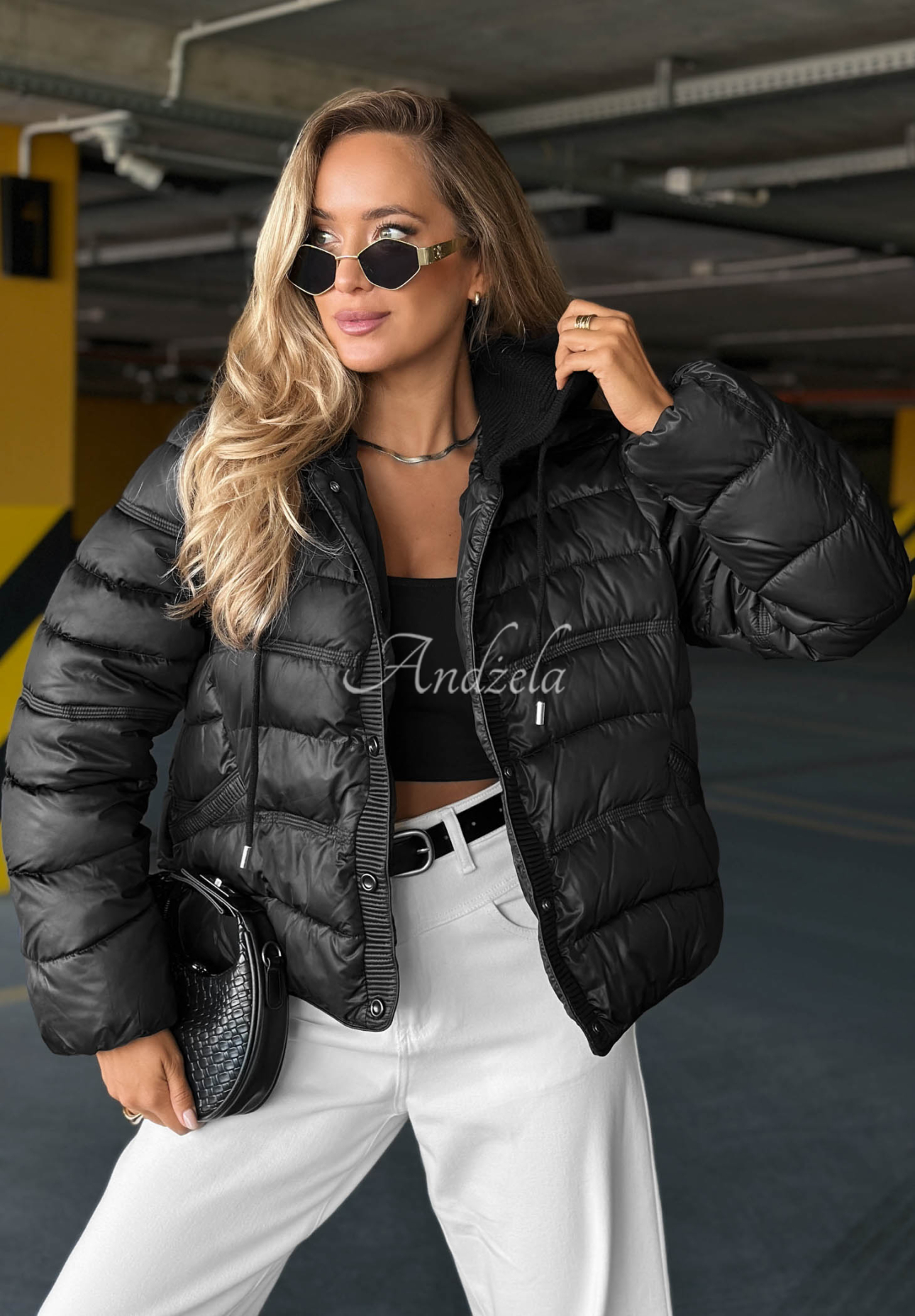 Gesteppte Jacke mit Strick-Einsätzen Secret Note Schwarz
