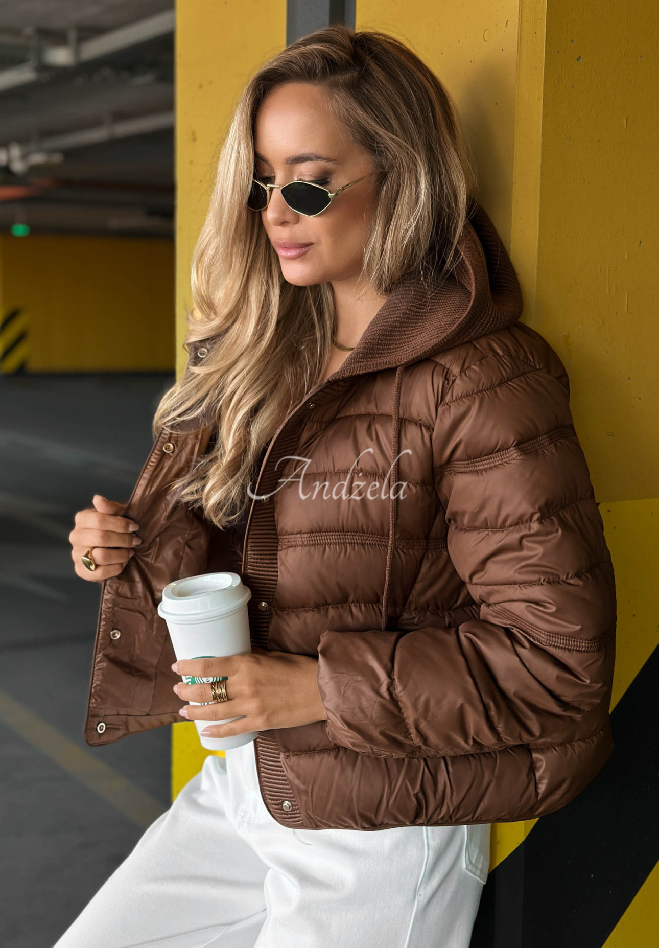 Gesteppte Jacke mit Strick-Einsätzen Secret Note Schokoladenbraun