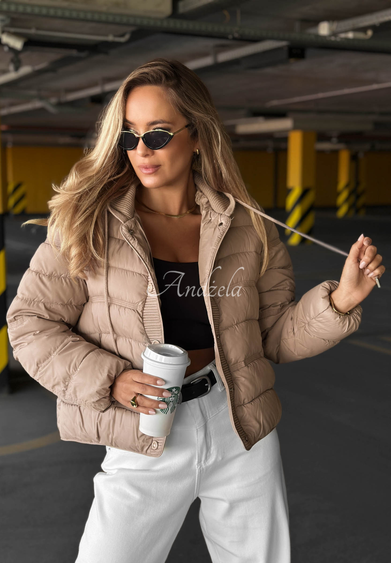 Gesteppte Jacke mit Strick-Einsätzen Secret Note Beige